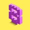 3d isometric pink number Eight from lego brick on yellow background. 3d number from lego bricks. Realistic number