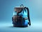 3d isometric school bag for kids black and blue color on gradient background