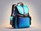 3d isometric school bag for kids black and blue color on gradient background