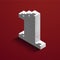 3d isometric white number One from lego brick on red background. 3d number from lego bricks. Realistic number