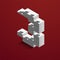 3d isometric white number Three from lego brick on red background. 3d number from lego bricks. Realistic number