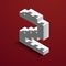3d isometric white number Two from lego brick on red background. 3d number from lego bricks. Realistic number
