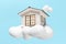 3d Japanese style house icon float with cloud isolated on blue background. real estate trading, dream house concept, 3d render