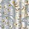 3d Jewellery ornate diamonds vector seamless pattern. Vintage gold Paisley flowers, lines, leaves. Jewelry pearls gemstones.