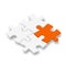 3D jigsaw puzzle pieces. White pieces with one orange highlighted. Team cooperation, teamwork or solution business theme