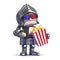 3d Knight in armour eats popcorn at the movies