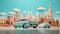 The 3D landmarks in different cities. Classic american cars