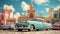 The 3D landmarks in different cities. Classic american cars