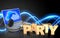 3d laptop and headphones party sign