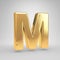 3D letter M uppercase. Shiny golden font isolated on white background