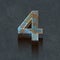 3d letters, number four on a rusted metal surface, 3d render