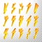 3D Lightning Icons Vector Set. Cartoon Yellow Lightning Illustration. Flash Pictograms. Lightning Bolt Icons