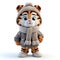3D lion character dressed in a cozy winter coat, skillfully isolated against a clean white background.