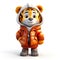 3D lion character dressed in a cozy winter coat, skillfully isolated against a clean white background.