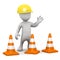 3d Little construction man with traffic cones