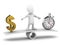 3d Little man balances time and money