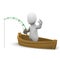 3d Little man fishing from a boat