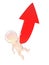 3d Little man hanging from red arrow