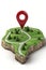 3d location pin on green land plot for estate investment and construction project