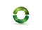 3D Logo Bio Design glossy green Semi Circles. Ecologic round, alphabet, impossible letter O symbol or double C. Zero number vector