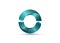 3D Logo, glossy Bio Design with light blue Semi Circles. Ecologic round, alphabet, impossible letter O symbol or double C. Zero