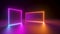 3d looping animation, rotating square frames, looped abstract neon geometric background, spinning glowing pink orange violet lines