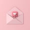 3d love letter concept heart like social media notification pin icon coming out from open pink envelope