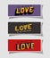 3d love lettering set on gray purple and red backgrounds vector design