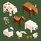 3D low poly animals. Vector isometric farm animals isolate