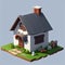 3D low poly house on a plain background