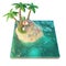 3d Low poly tropical island with sea, deck chairs under an umbrella on a beach. Travel vacation concept 3d illustration. Isolated