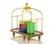 3d Luggage cart with colorful suitcases.