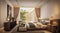 3D. Luxury bedroom interior in soothing warm colours and beige tones