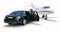 3d luxury limousine car and private jet