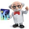3d mad scientist character holding a credit card