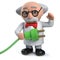 3d mad scientist character holding a green power lead with plug