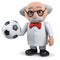 3d mad scientist character holding a soccer ball