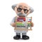 3d Mad scientist professor character holding an abacus