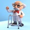 3d mad scientist professor character walking with a zimmer frame, 3d illustration