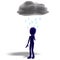 3d male icon toon character standing in the rain