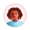 3D man avatar, vector character cartoon face, dreadlocks hair, black young student portrait, circle.