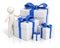 3d man - Blue gift boxes