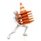 3d man carries stack of heavy traffic cones