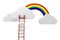 3d man climbing on a ladder, clouds and rainbow competitive concept