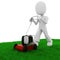 3d man cutting the grass with a lawn mowe