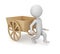 3D man with empty wooden cart