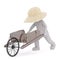 3D man farmer with antique wheelbarrow