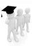 3d man in a graduation Cap with thumb up and 3d mans stand arms around each other