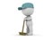 3D Man Janitor waiting leaning on broom