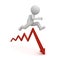 3d man jump over the arrow graph down or business problem concept over white background with shadow
